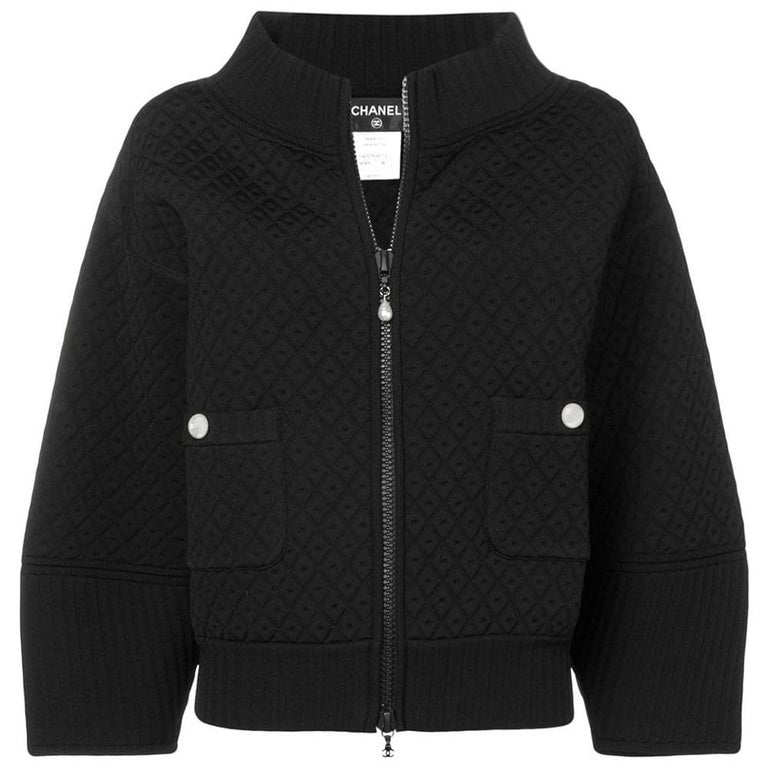 Chanel Black Quilted Pearl Embellished Jacket at 1stDibs