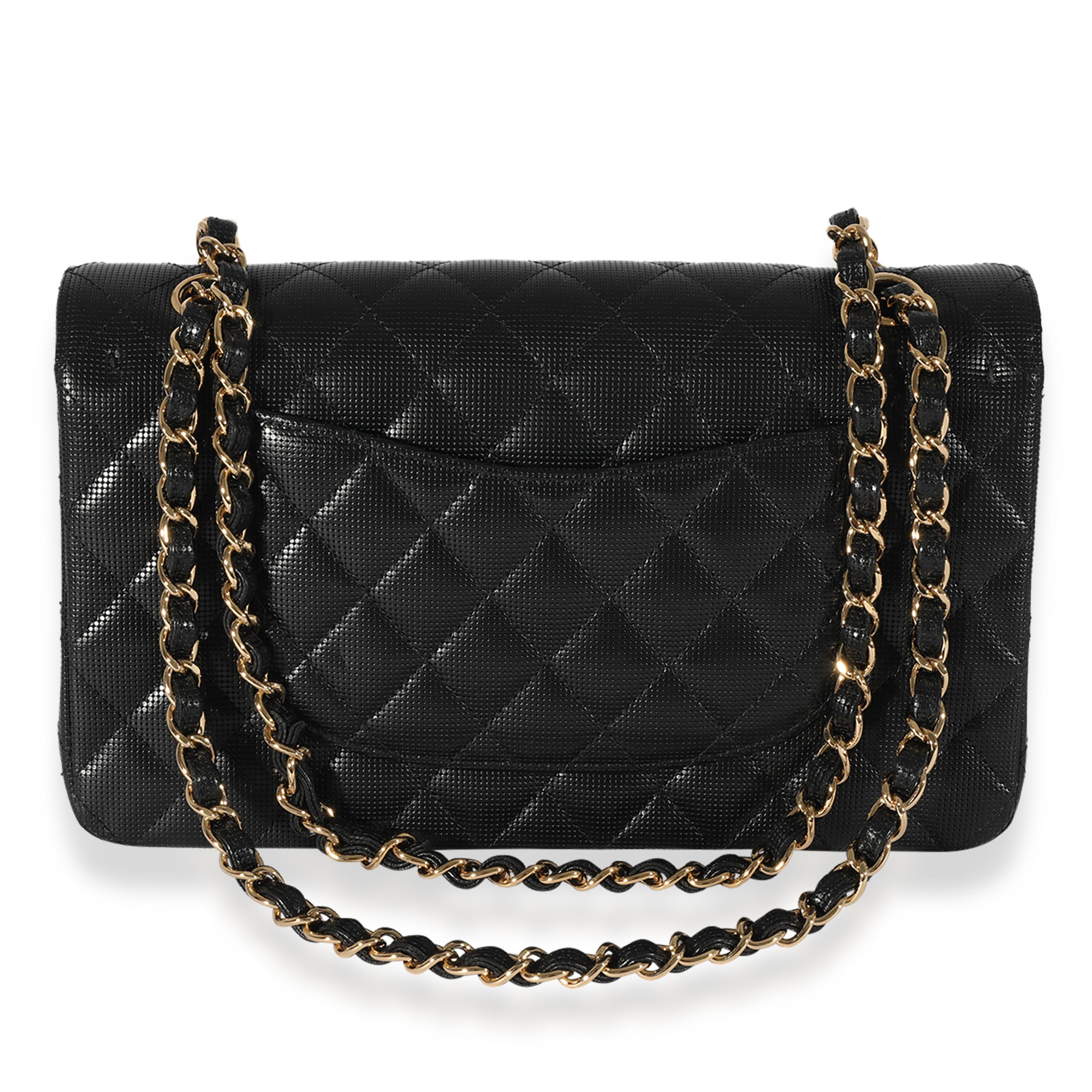 Chanel Black Quilted Perforated Lambskin Medium Classic Double Flap Bag In Excellent Condition For Sale In New York, NY