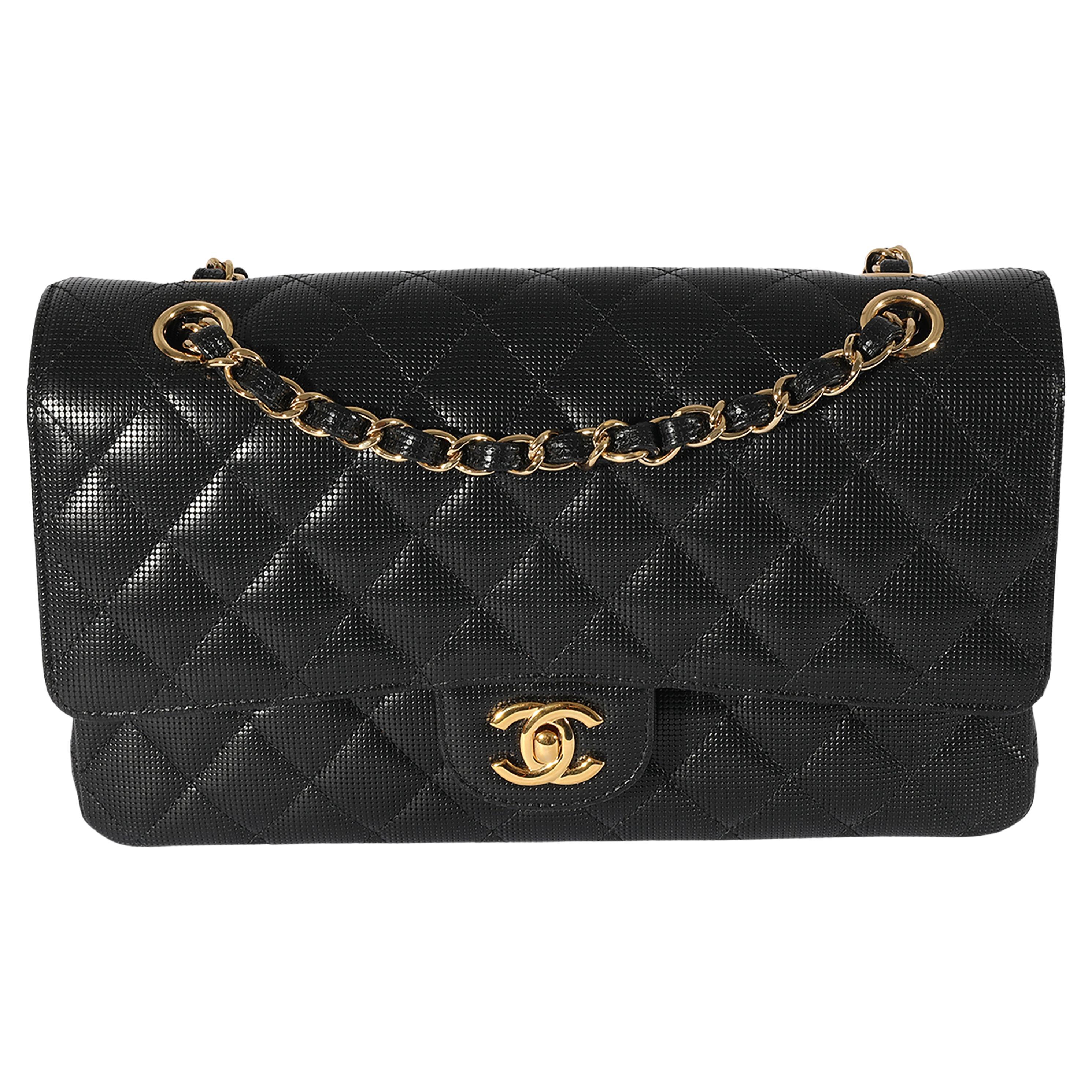 Chanel Black Quilted Perforated Lambskin Medium Classic Double Flap Bag For Sale