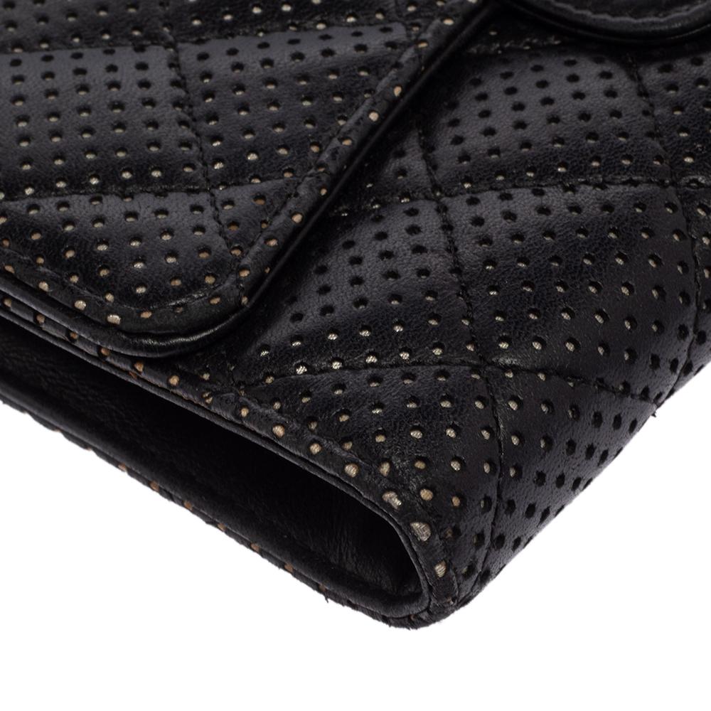 Chanel Black Quilted Perforated Leather Continental Wallet 8