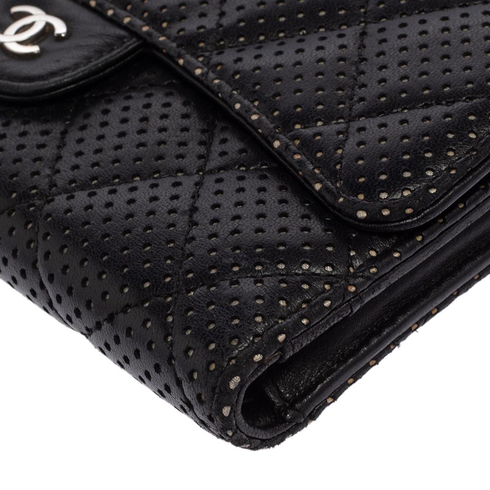 Chanel Black Quilted Perforated Leather Continental Wallet 9