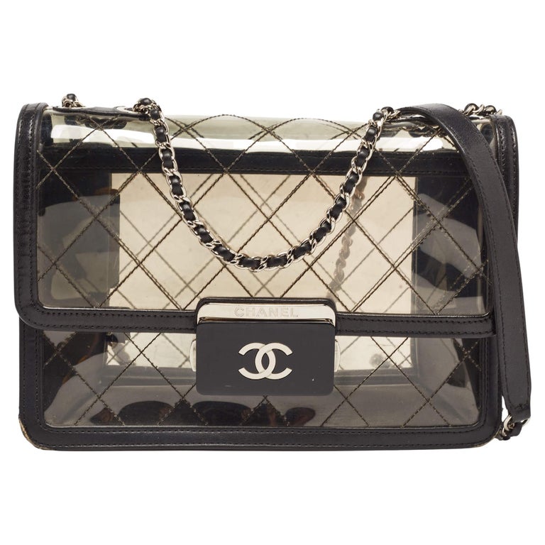 Chanel Black Quilted PVC And Leather Beauty Flap Lock Bag For Sale