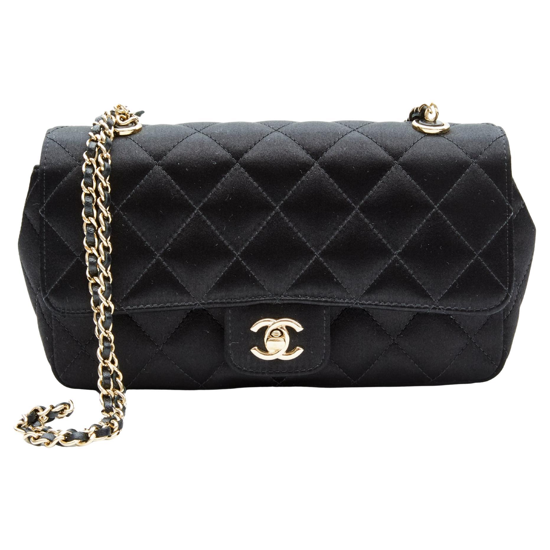 Chanel Black Quilted Satin Camellia Mini Flap Bag at 1stDibs