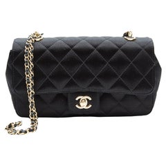 Chanel Black Quilted Satin Camellia Mini Flap Bag
