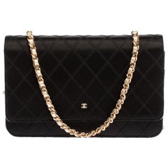 Chanel Black Quilted Satin CC Flap Wallet On Chain