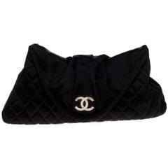 Chanel Black Quilted Satin CC Half Moon Clutch