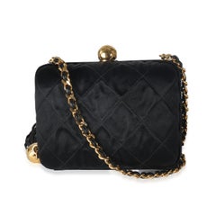 Chanel Black Quilted Satin CC Tassel Box Clutch