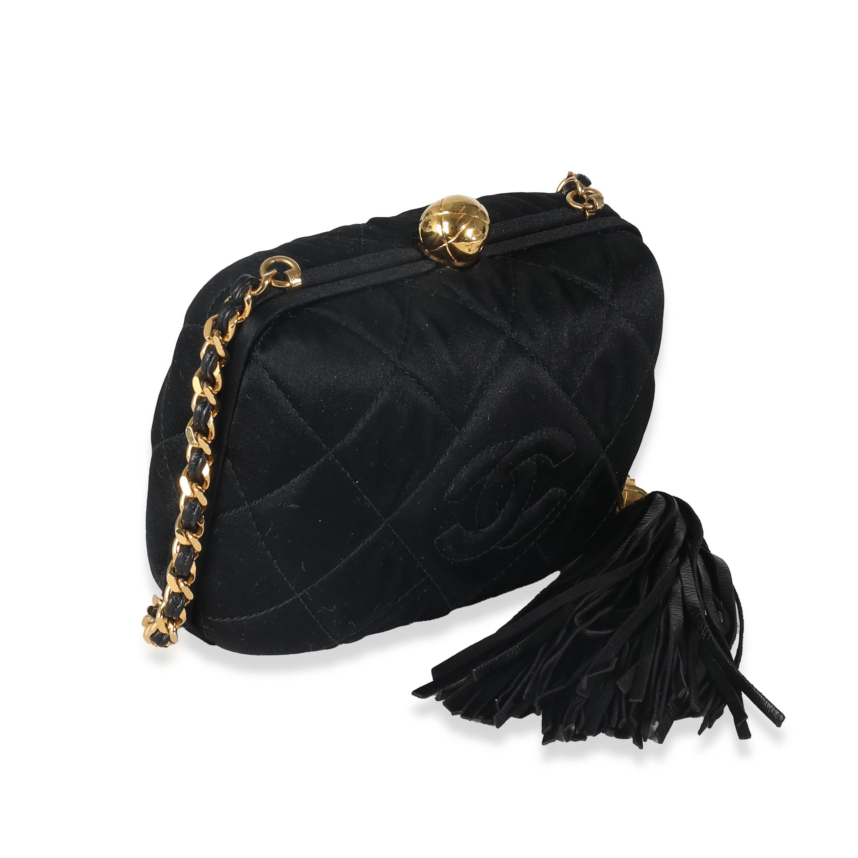 Women's or Men's Chanel Black Quilted Satin CC Tassel Box Clutch For Sale
