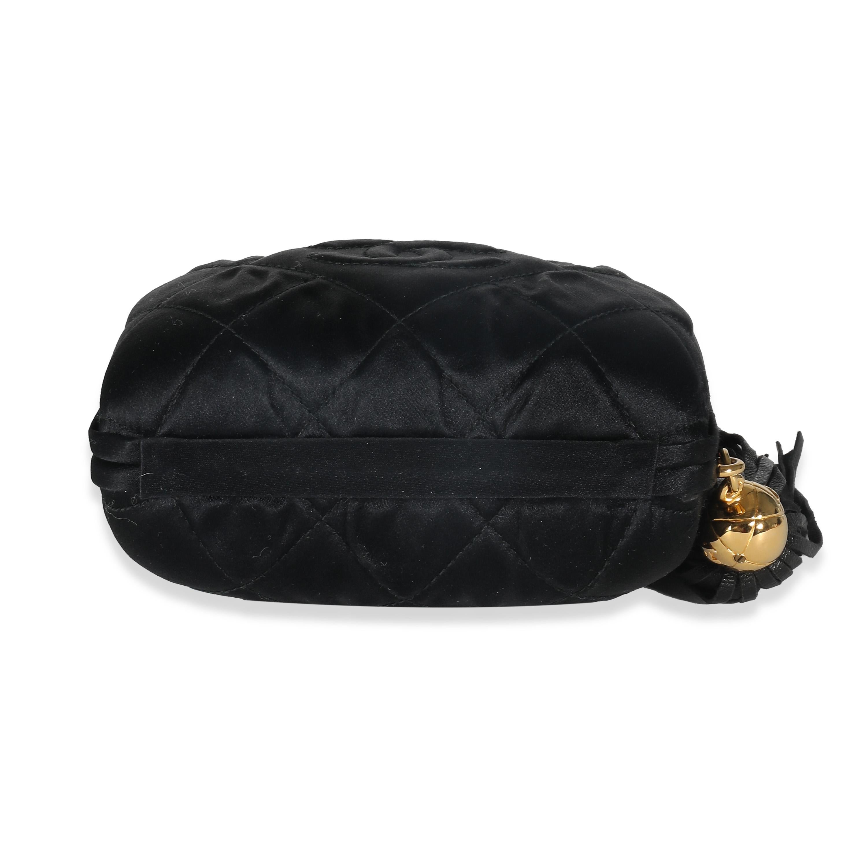 Chanel Black Quilted Satin CC Tassel Box Clutch For Sale 3