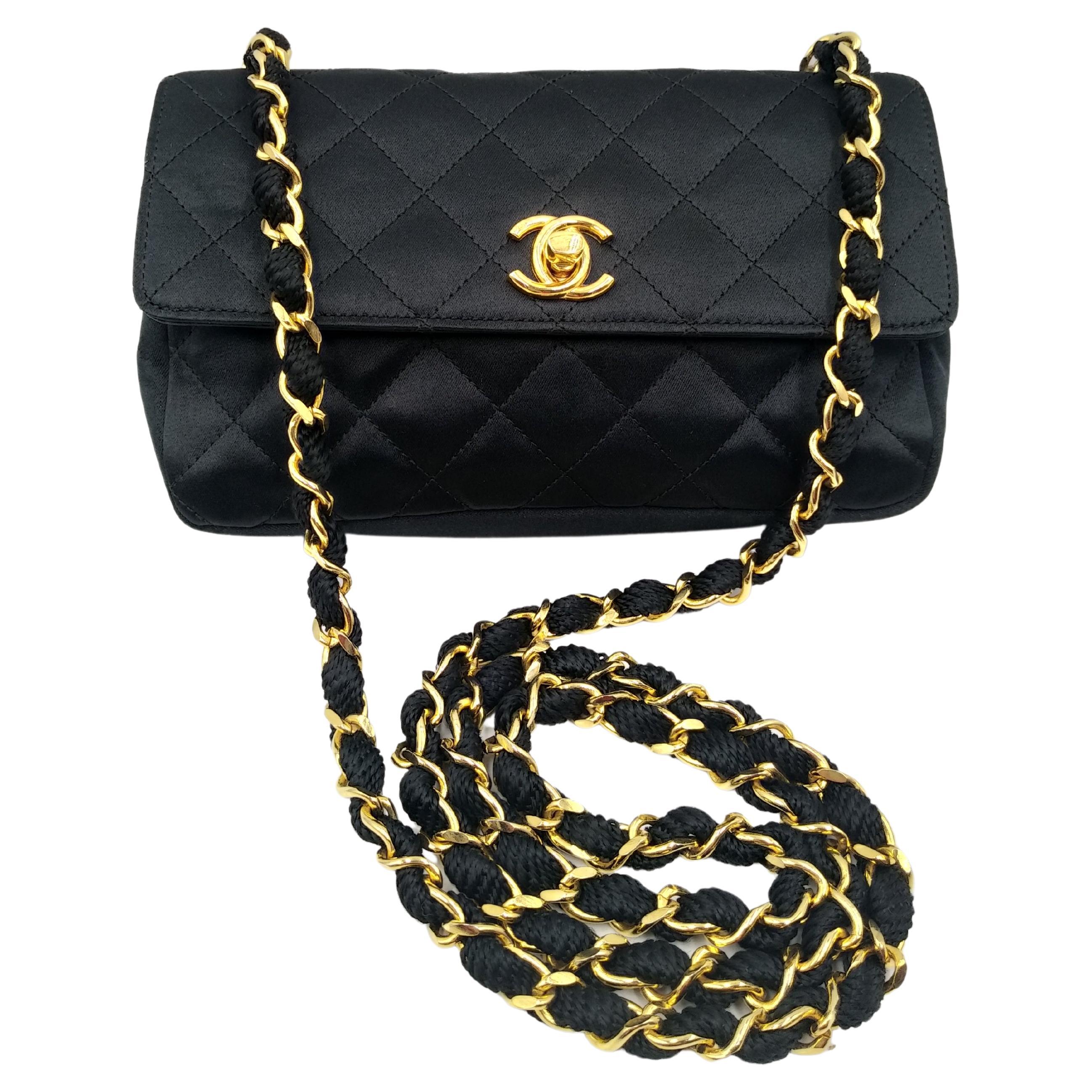 Chanel Vintage Black Mini Square Bag in Lambskin Leather with 24k Gold   Sellier