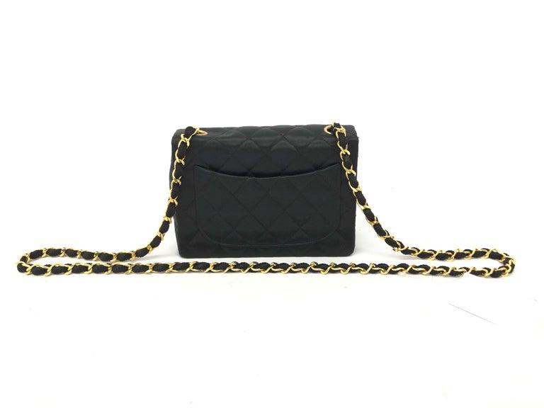 Chanel Black Quilted Satin Mini Square Flap Shoulder Bag at 1stDibs
