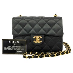 Chanel Black Quilted Satin Mini Square Flap Shoulder Bag