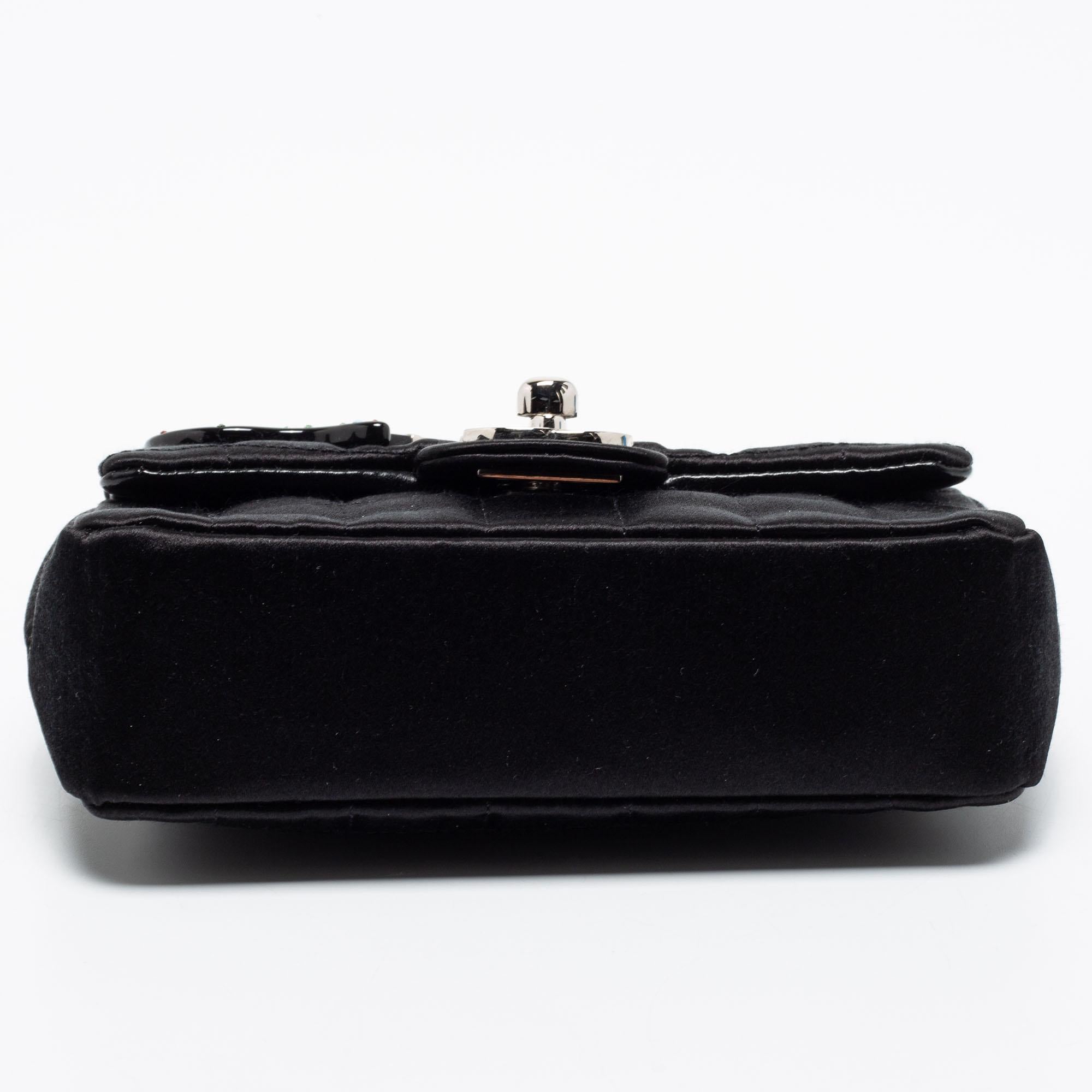Chanel Black Quilted Satin Square Charms Flap Bag 1