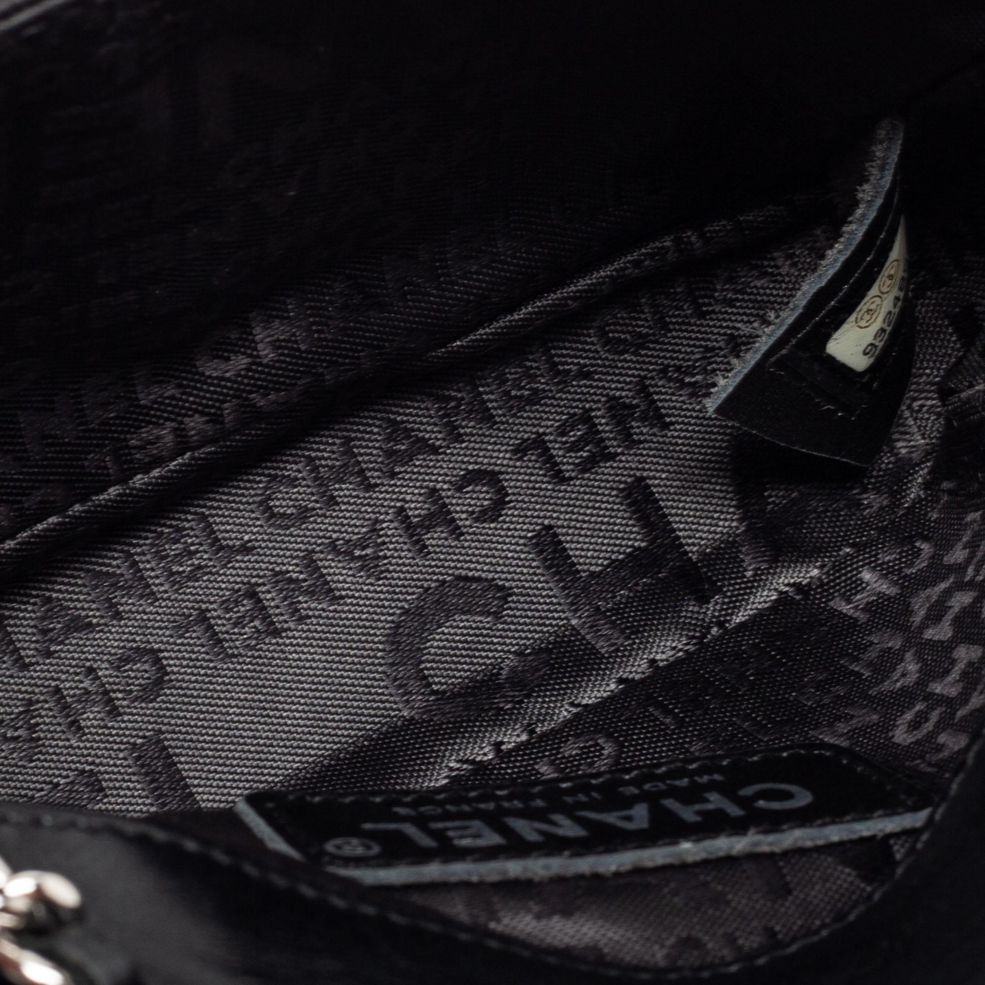 Chanel Black Quilted Satin Square Charms Flap Bag 4
