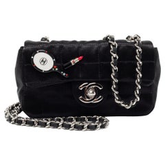 Chanel Black Quilted Satin Square Charms Flap Bag