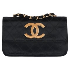Chanel Black Quilted Satin Vintage XL Rectangular Mini Flap Bag