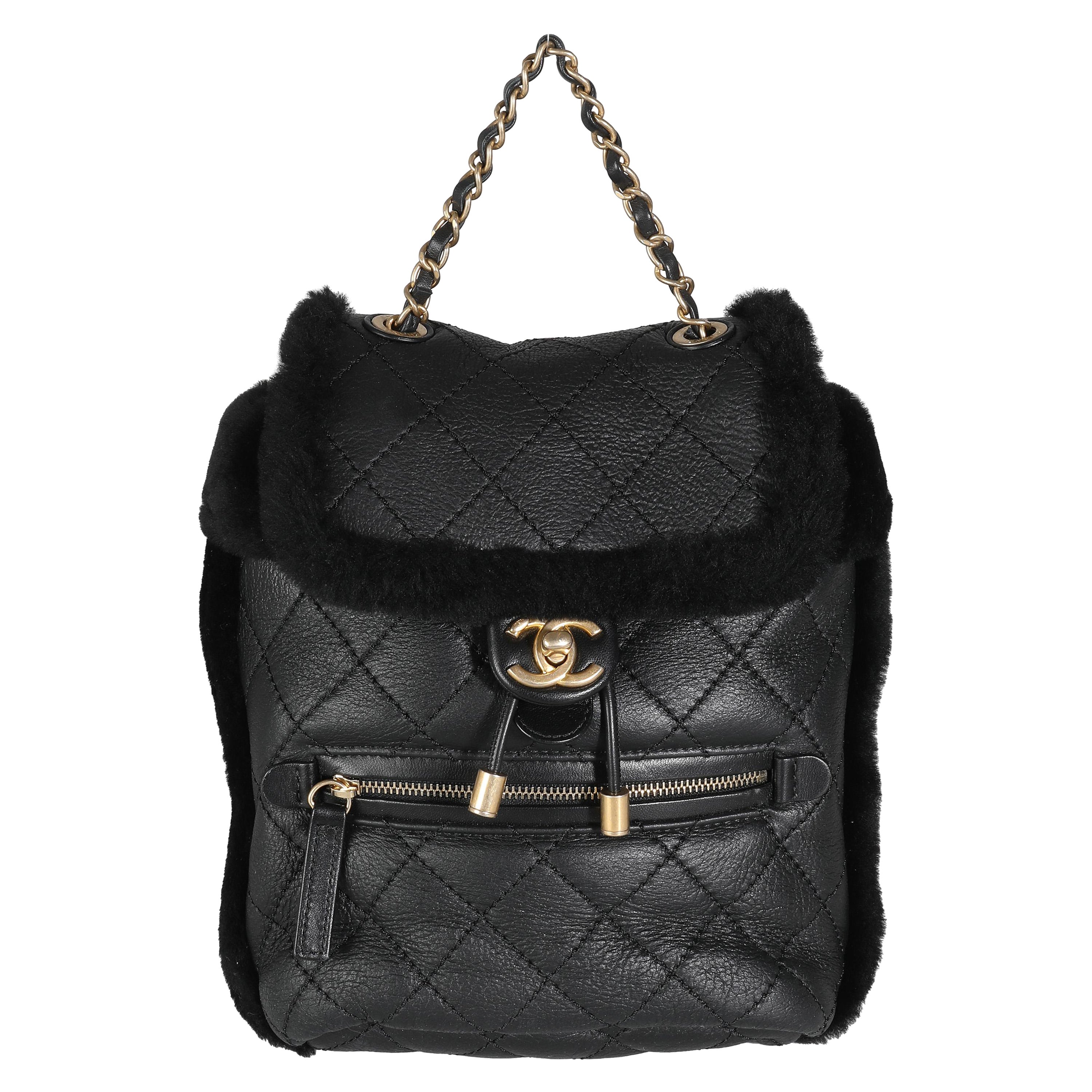 Chanel Black Quilted Shearling Paris Hamburg Small Backpack