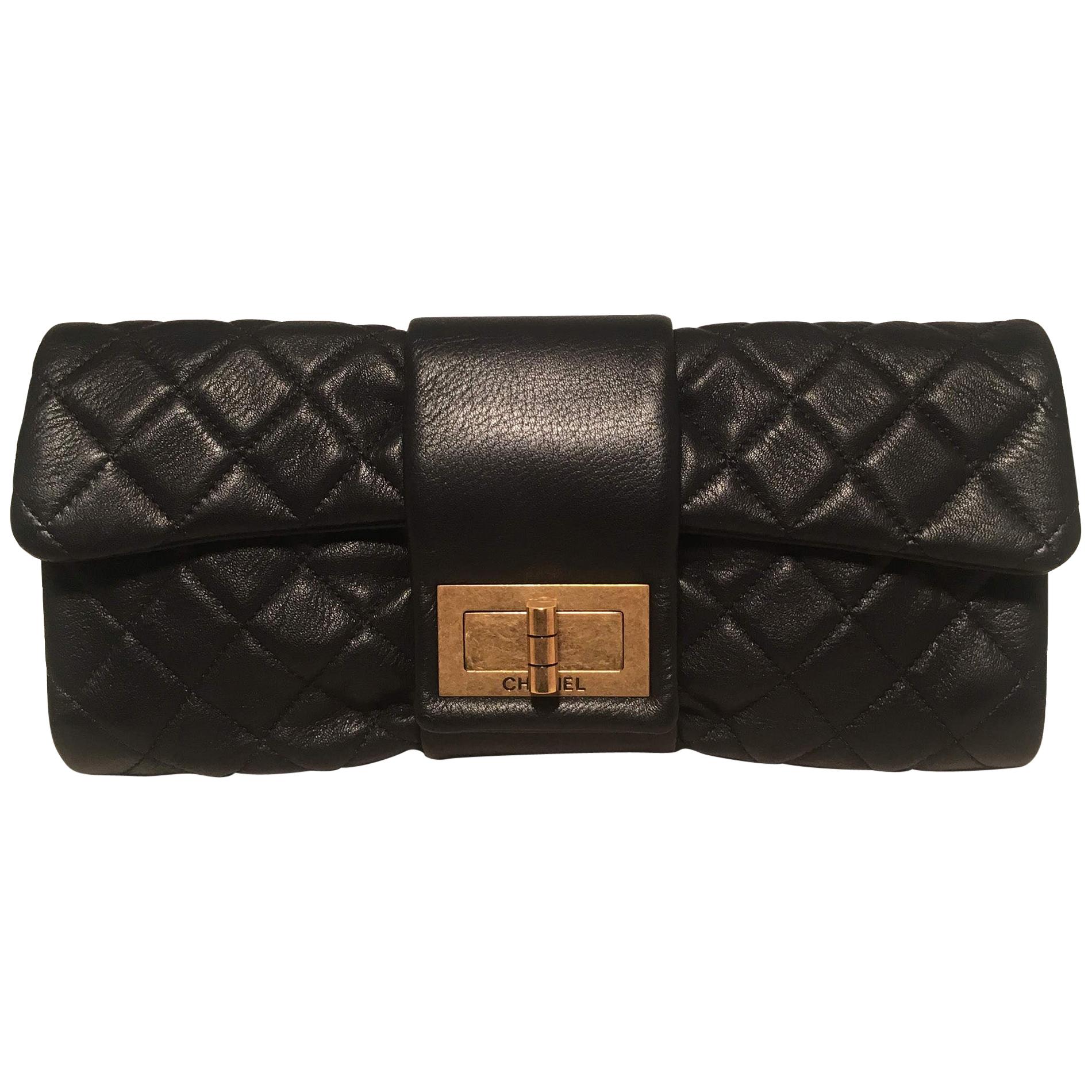 Chanel Black Quilted Sheepskin Leather 2.55 Reissue Mademoiselle Clutch