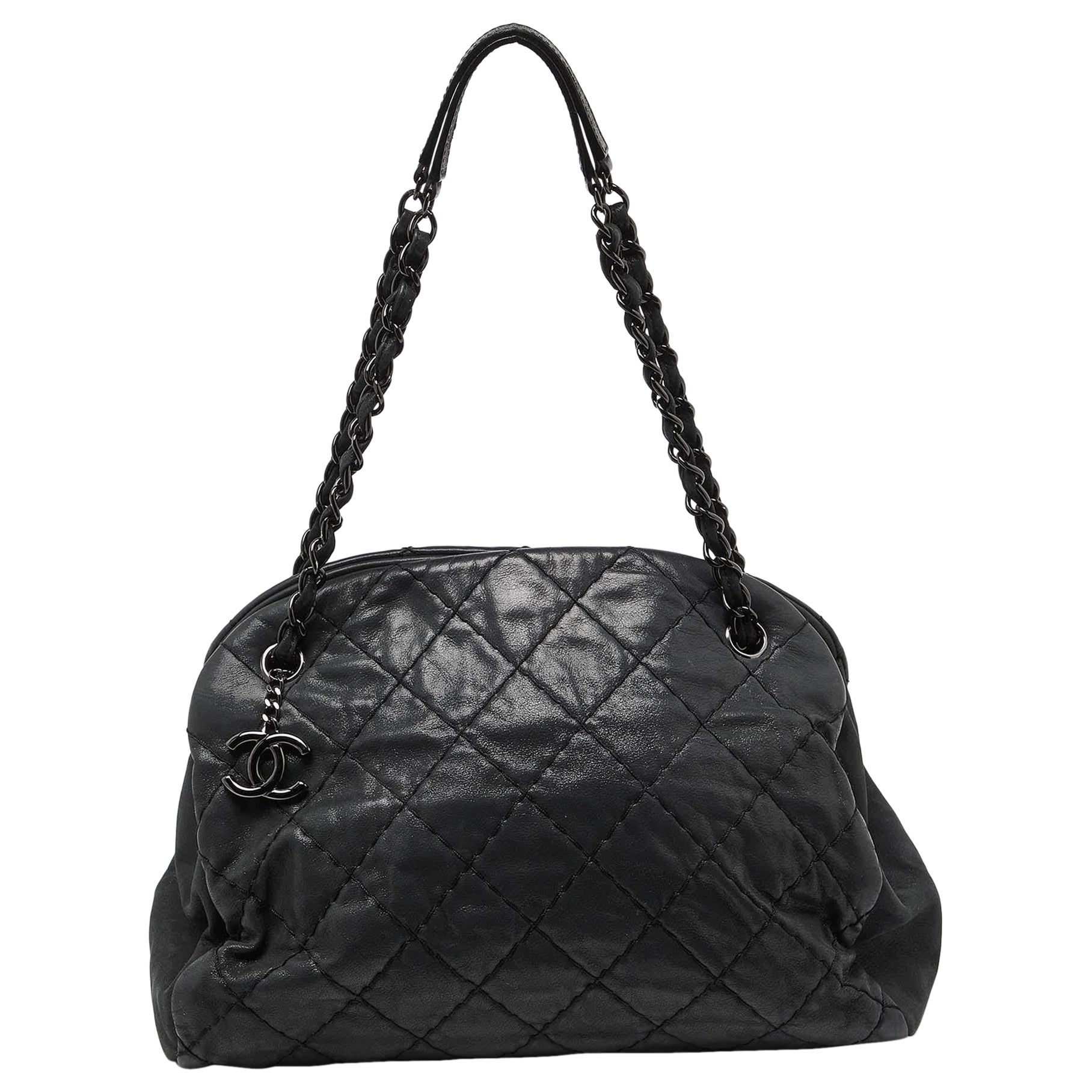 Chanel Black Quilted Shimmer Leather Medium Just Mademoiselle Bowler Bag