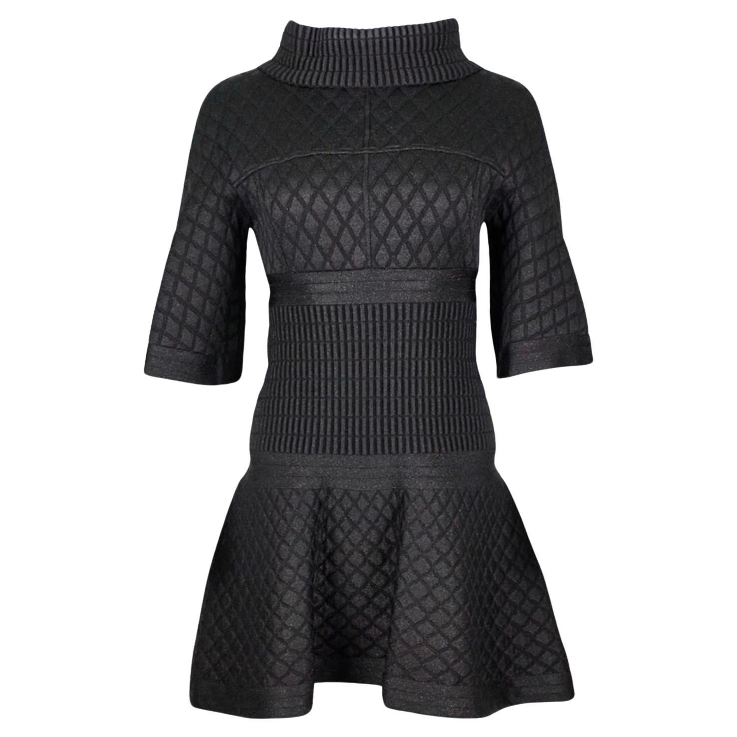 Chanel Black Quilted Shimmering Dress For Sale