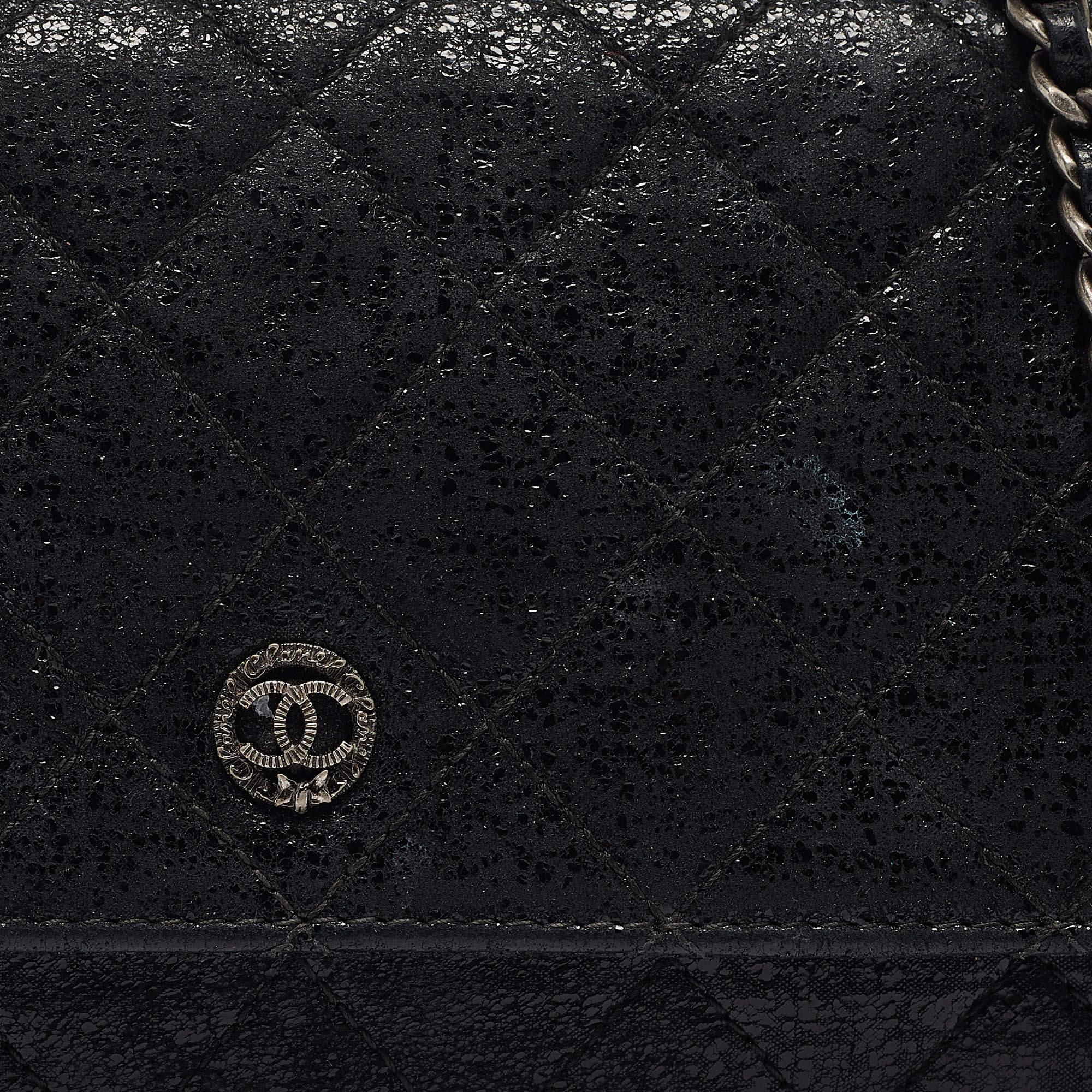 Chanel Black Quilted Shimmering Leather WOC Clutch Bag For Sale 1