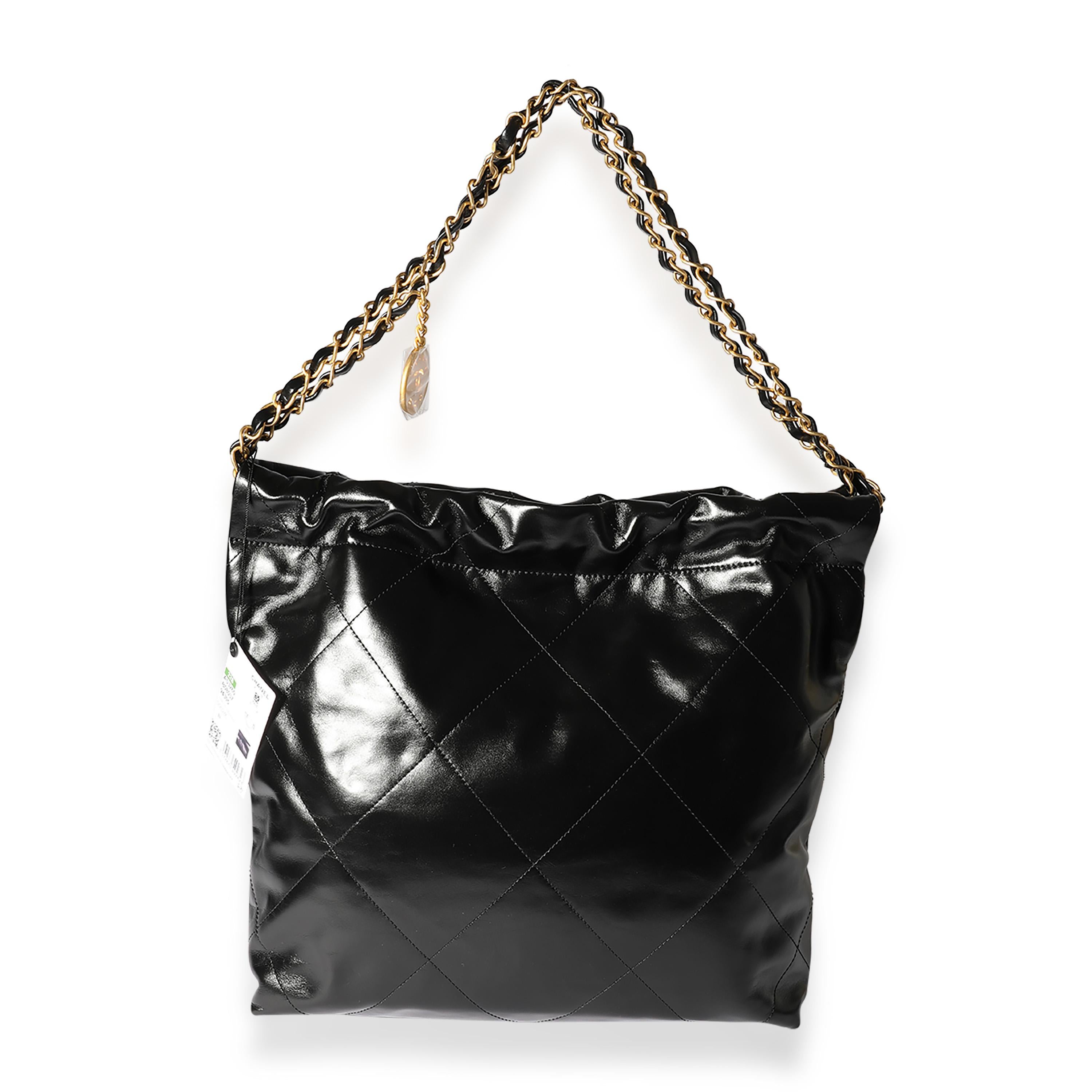 Chanel Black Quilted Shiny Calfskin Small Chanel 22 Bag In Excellent Condition In New York, NY