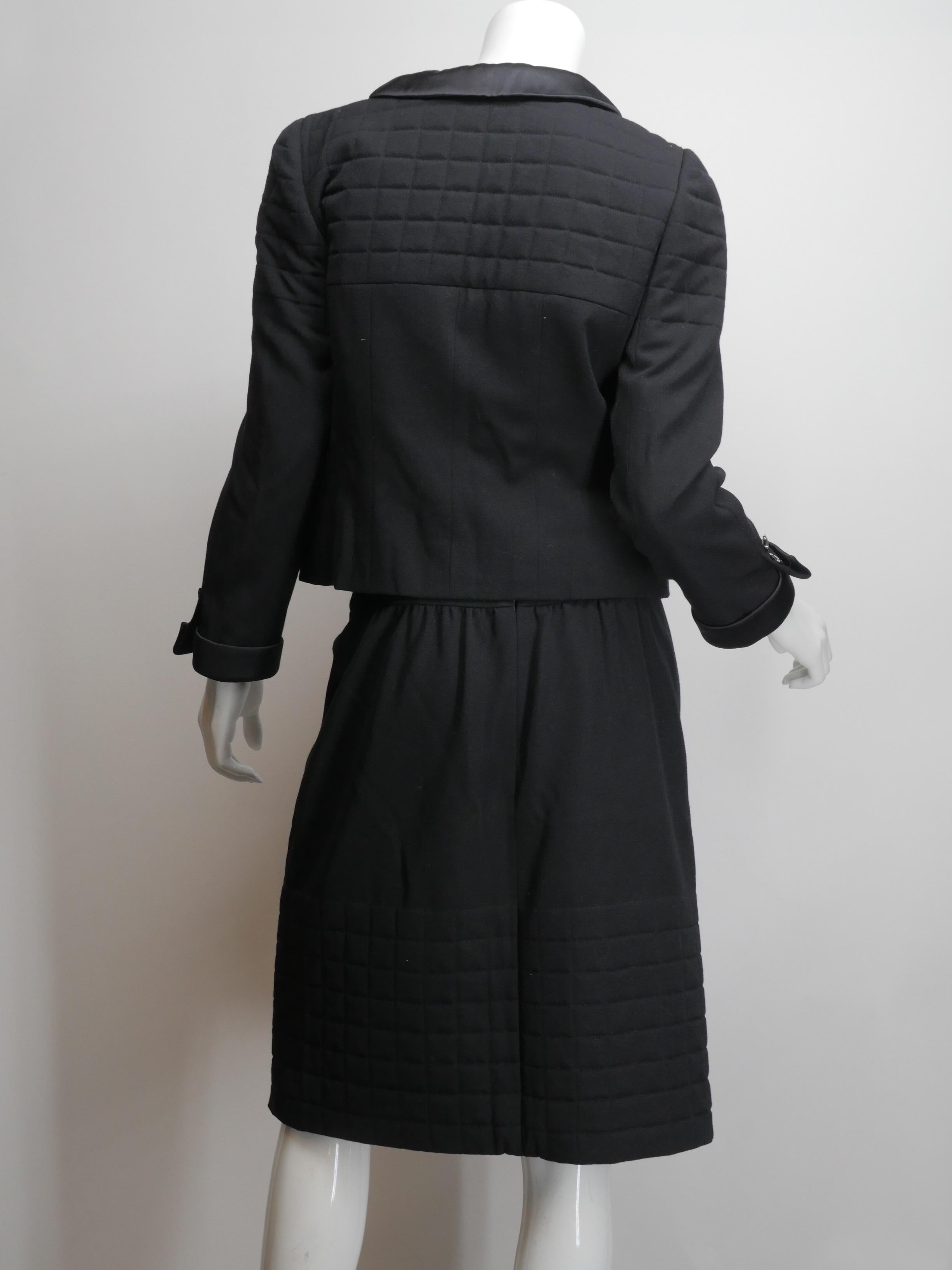 Chanel Black Quilted Skirt Suit In Excellent Condition In Bridgehampton, NY