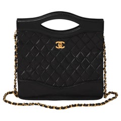 CHANEL Black Quilted & Smooth Lambskin Vintage Classic Shoulder Tote