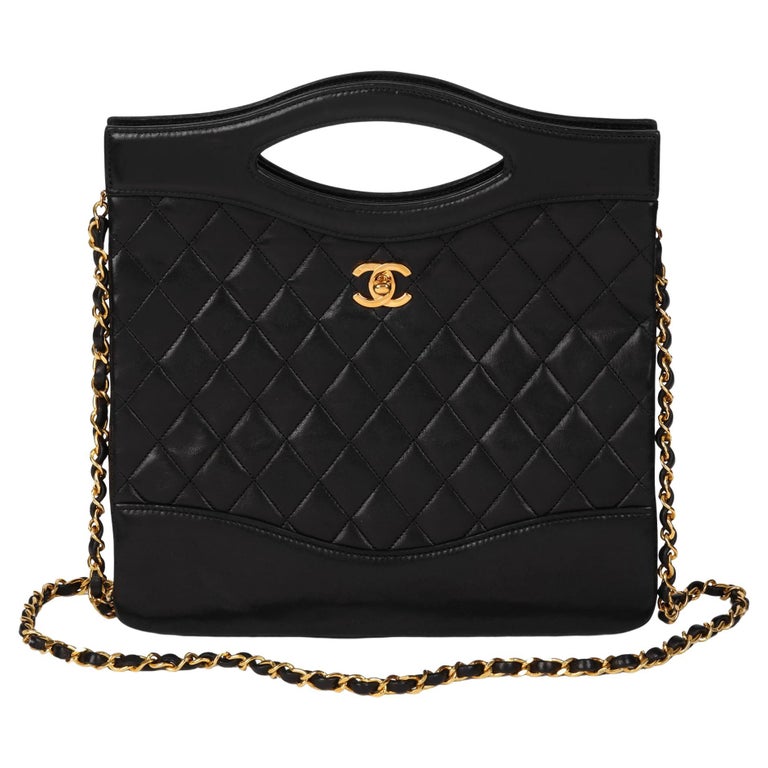 CHANEL Black Quilted and Smooth Lambskin Vintage Classic Shoulder Tote