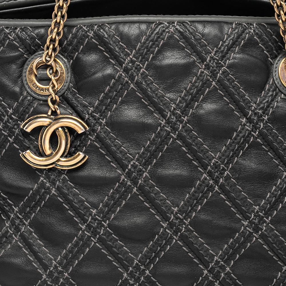 Chanel Black Quilted Stitch Leather Triptych Tote 7