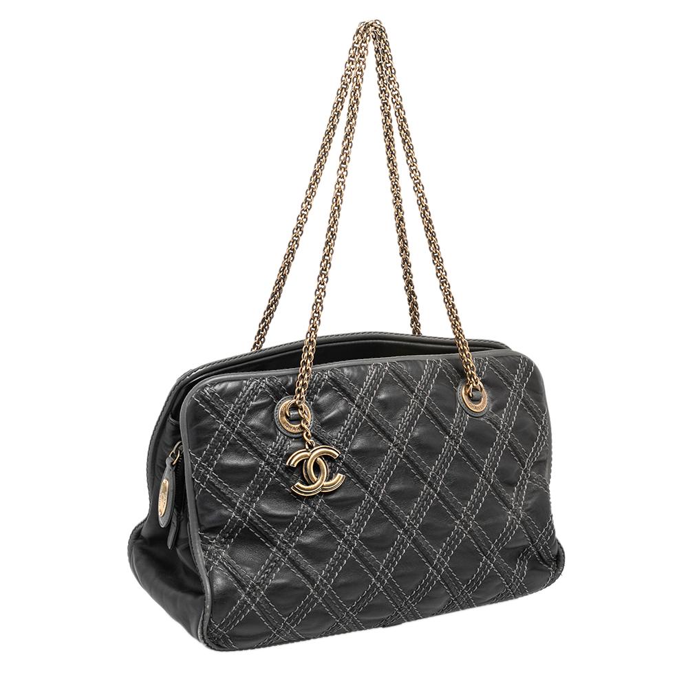 Women's Chanel Black Quilted Stitch Leather Triptych Tote