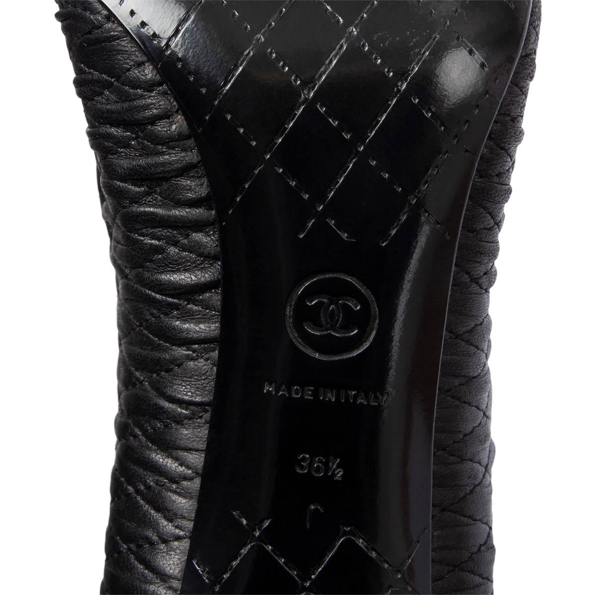 CHANEL black QUILTED STRETCH leather OVER KNEE BLOCK HEEL Boots Shoes 36.5 For Sale 2