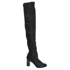 CHANEL black QUILTED STRETCH leather OVER KNEE BLOCK HEEL Boots Shoes 36.5 CHANEL black QUILTED STRETCH leather OVER KNEE BLOCK HEEL Boots Shoes 36.5