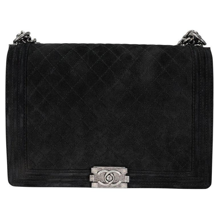 Chanel Black Quilted Suede Large Boy Bag For Sale at 1stDibs