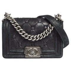 Chanel Black Quilted Suede Small Boy Flap Bag
