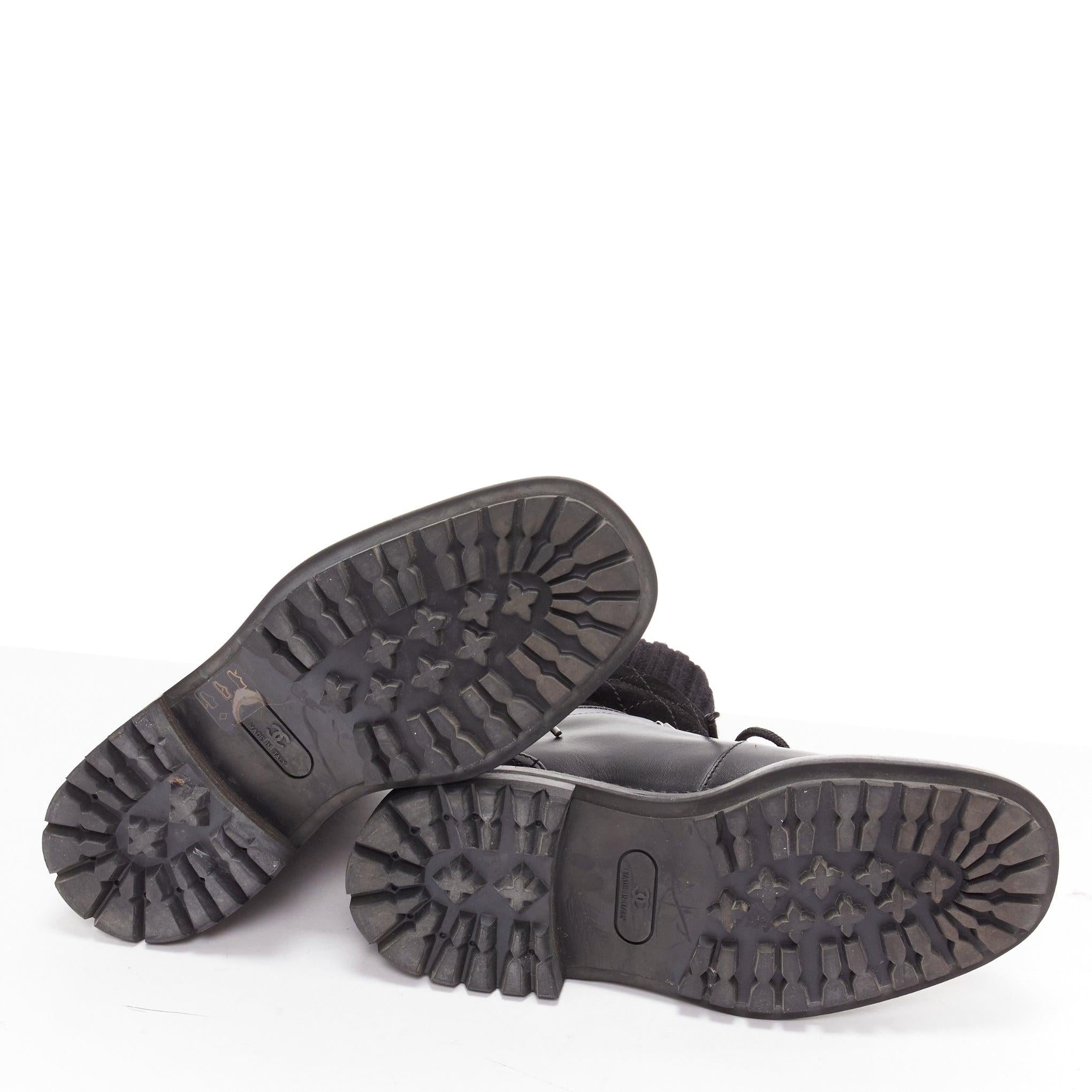 CHANEL black quilted trim CC logo tromp loeil sock ankle boots EU38 5