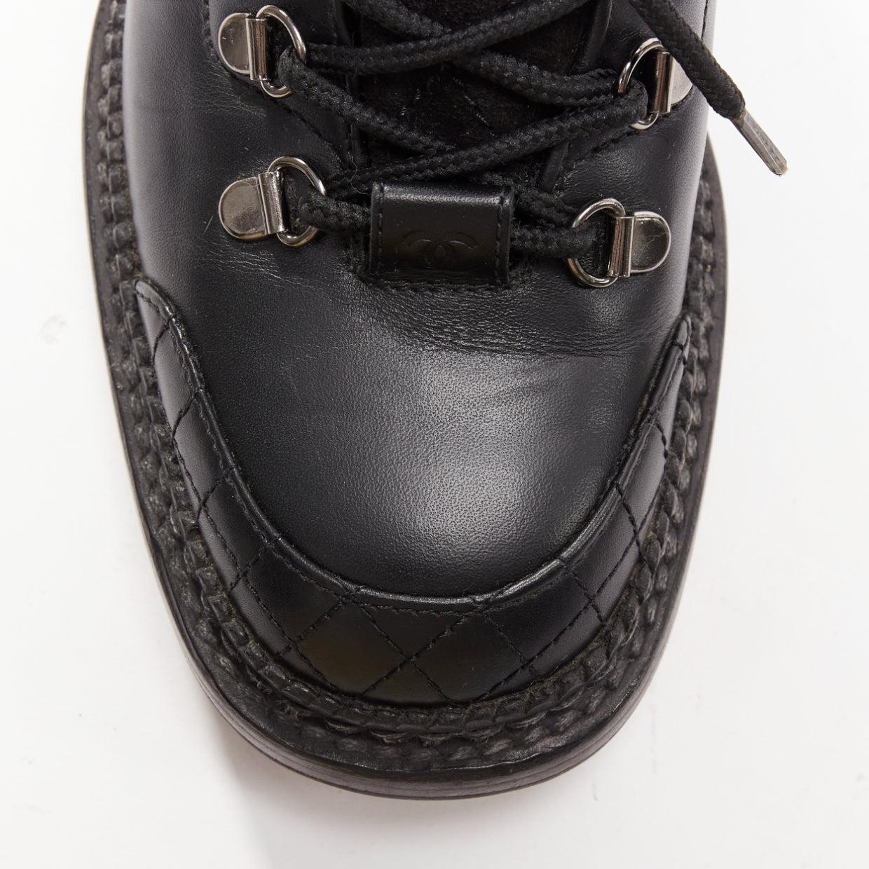 CHANEL black quilted trim CC logo tromp loeil sock ankle boots EU38 For Sale 2