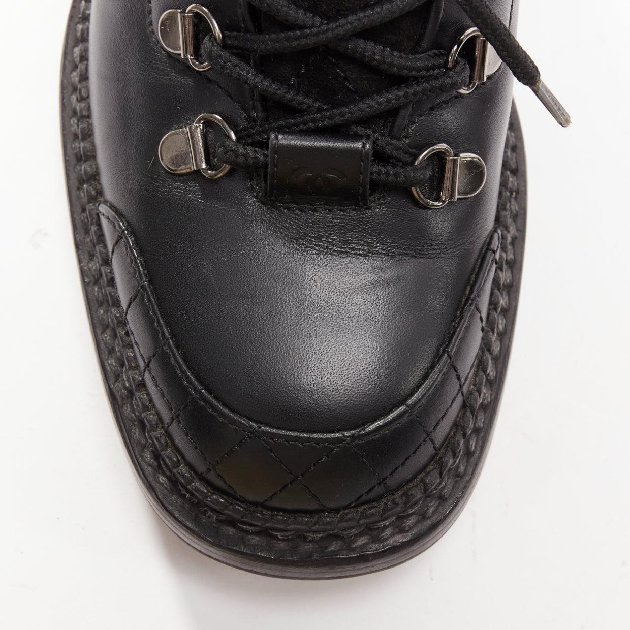 CHANEL black quilted trim CC logo tromp loeil sock ankle boots EU38 1