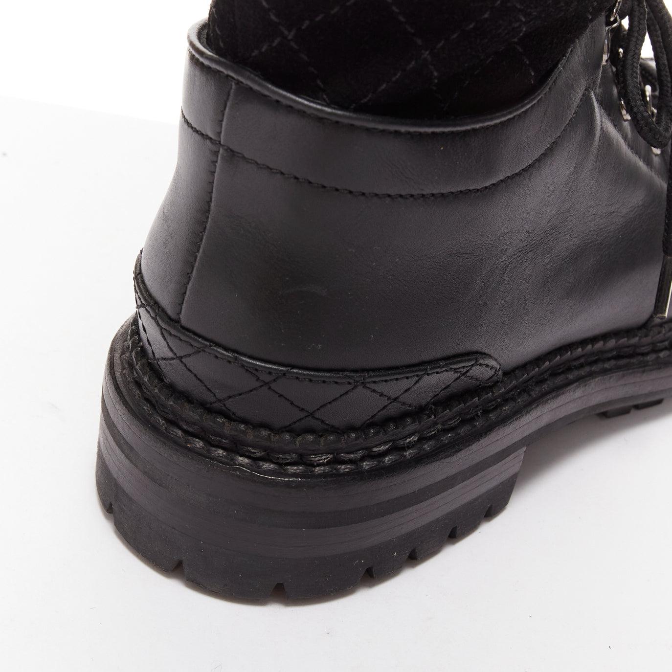 CHANEL black quilted trim CC logo tromp loeil sock ankle boots EU38 For Sale 4