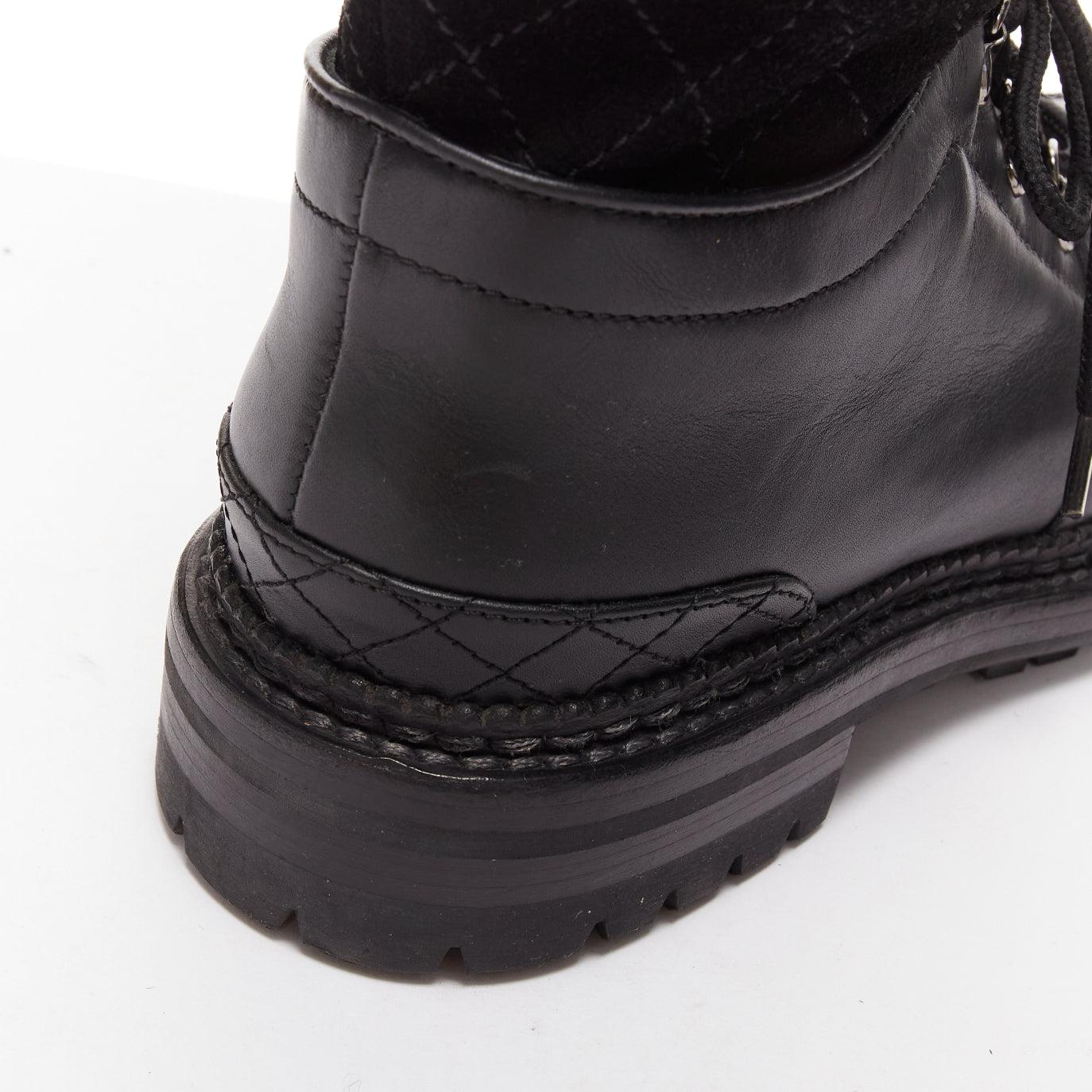 CHANEL black quilted trim CC logo tromp loeil sock ankle boots EU38 3