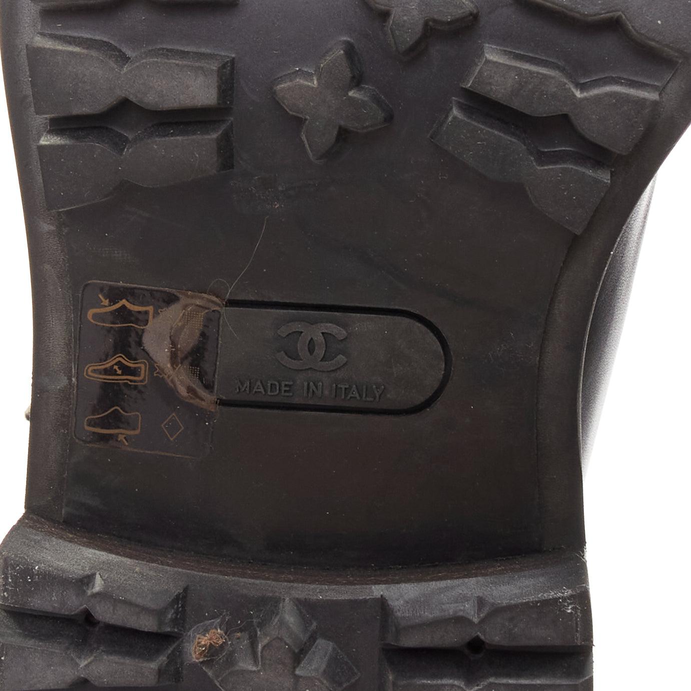 CHANEL black quilted trim CC logo tromp loeil sock ankle boots EU38 4