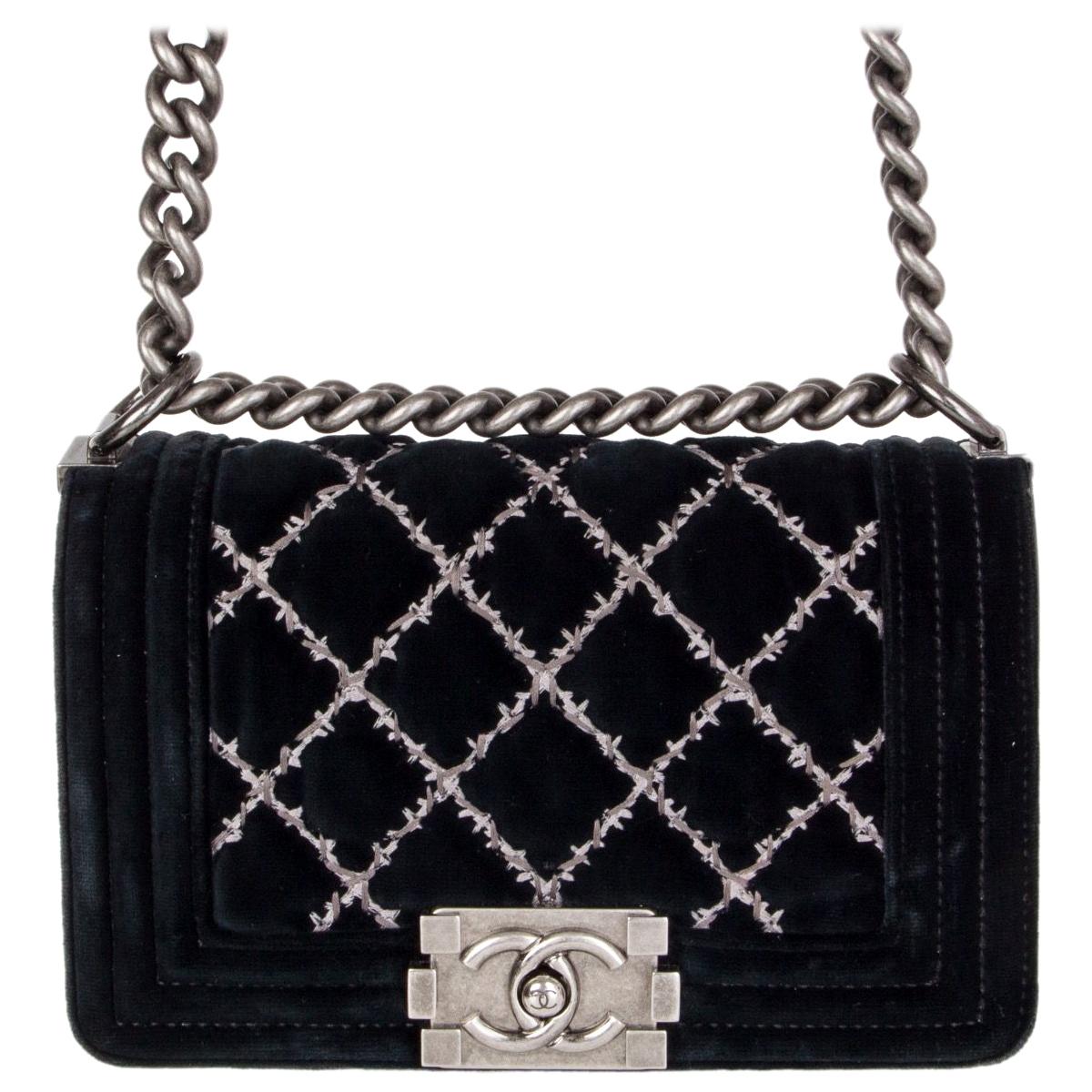 CHANEL black quilted velvet BOY SMALL Flap Shoulder Bag