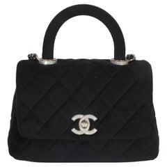 Chanel Black Quilted Velvet Crystal Extra Mini Coco Handle Flap Bag