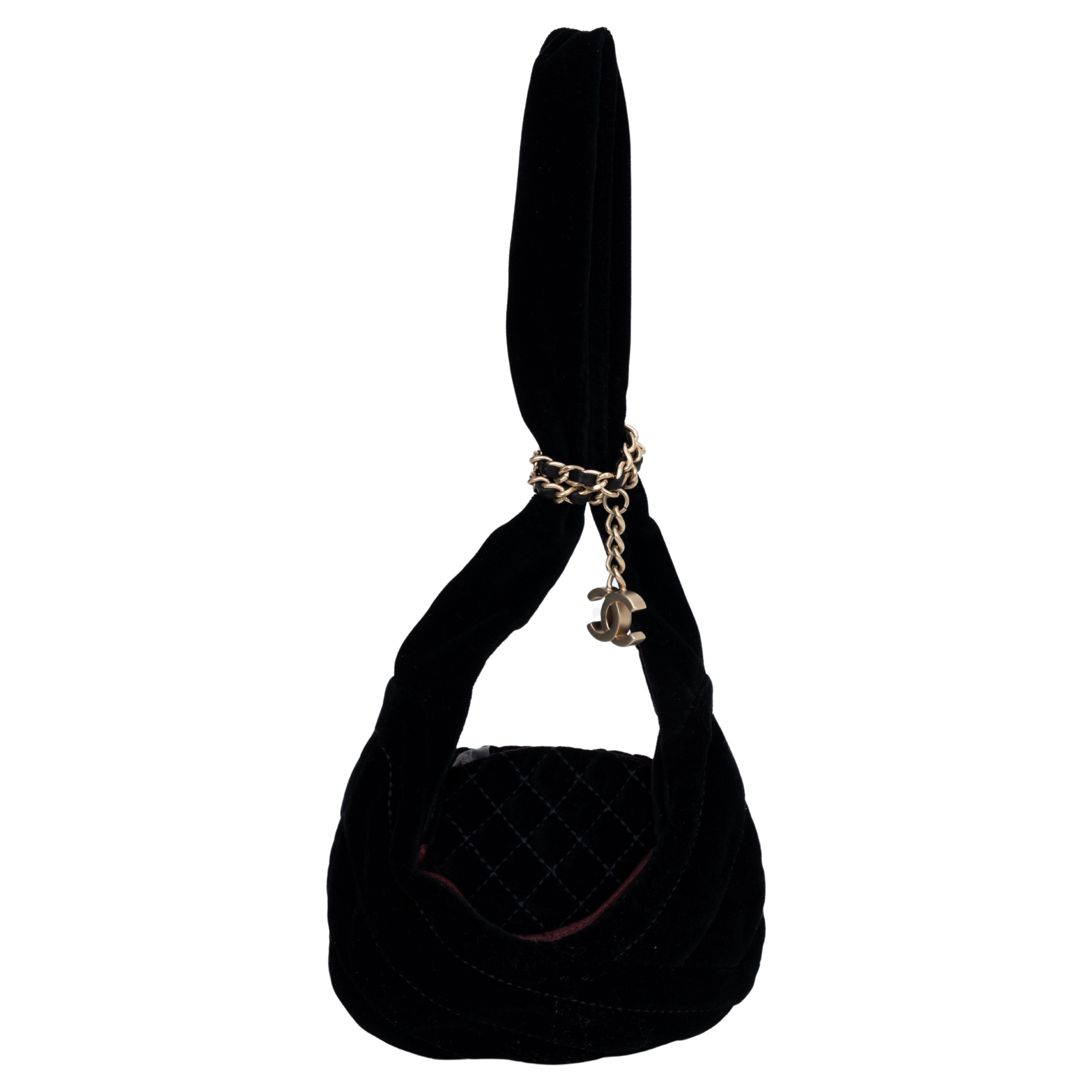 Chanel Black Quilted Velvet Evening Bag For Sale