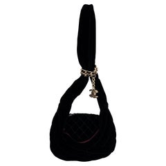 Used Chanel Black Quilted Velvet Evening Bag