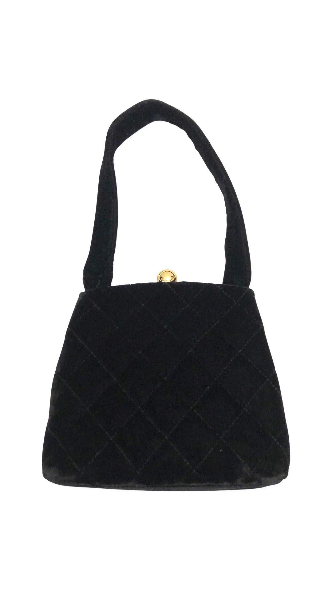Chanel Black Quilted Velvet Handbag For Sale 1