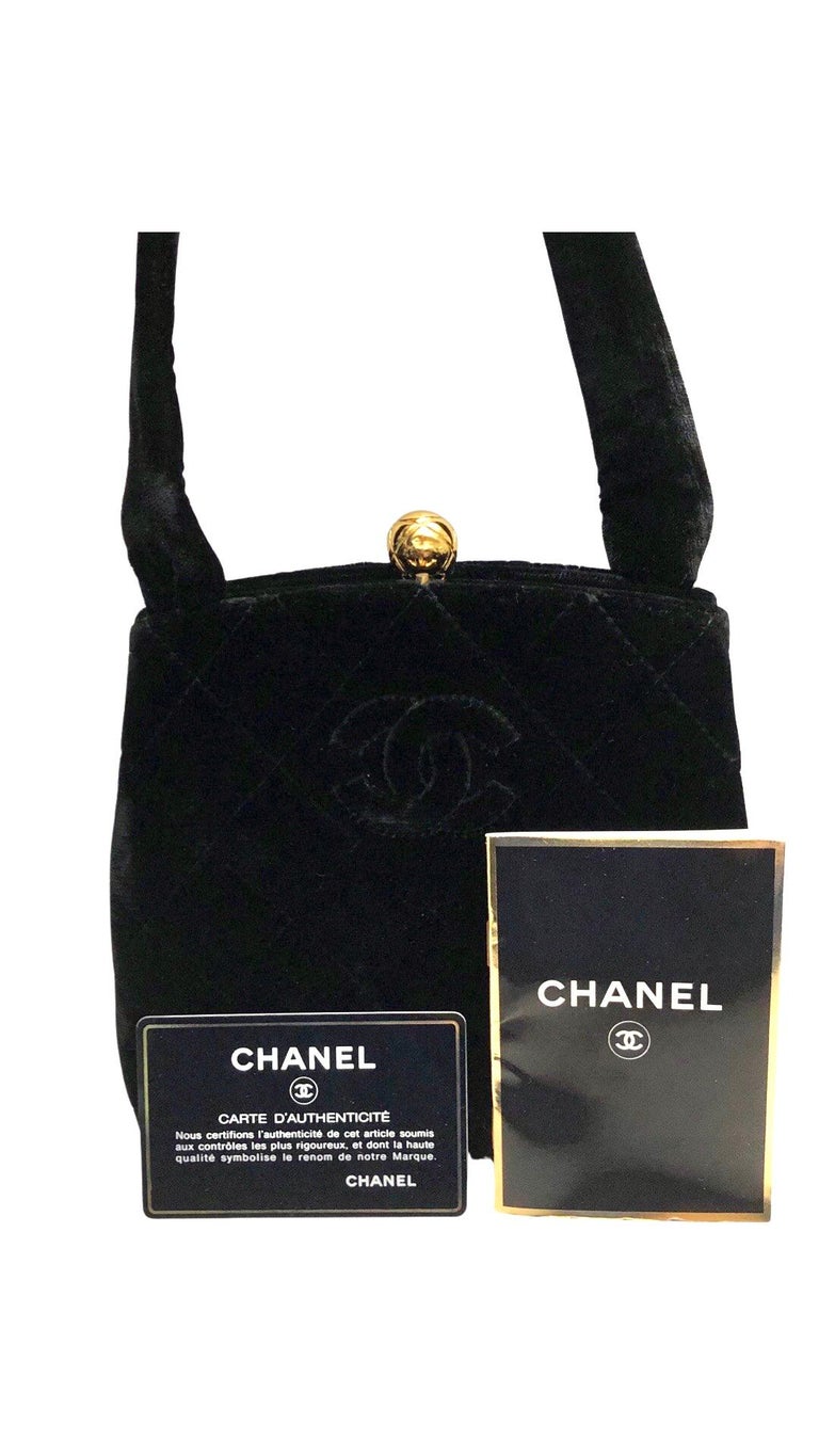 Chanel Black Quilted Velvet Handbag For Sale 2