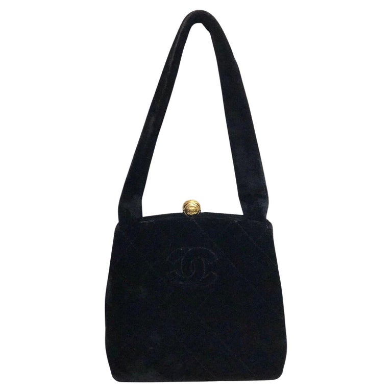 Chanel Black Quilted Velvet Handbag For Sale