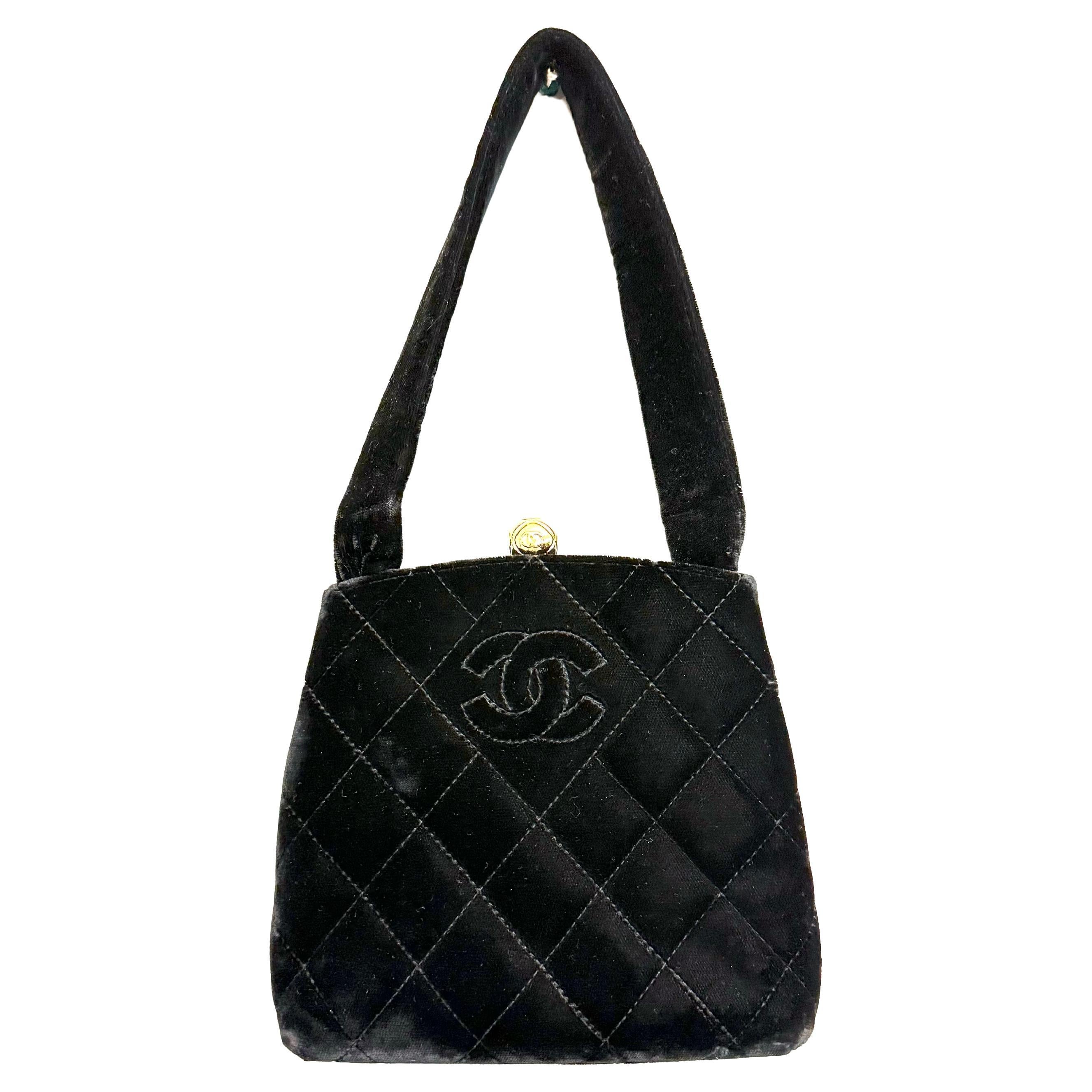 Chanel black quilted velvet handbag