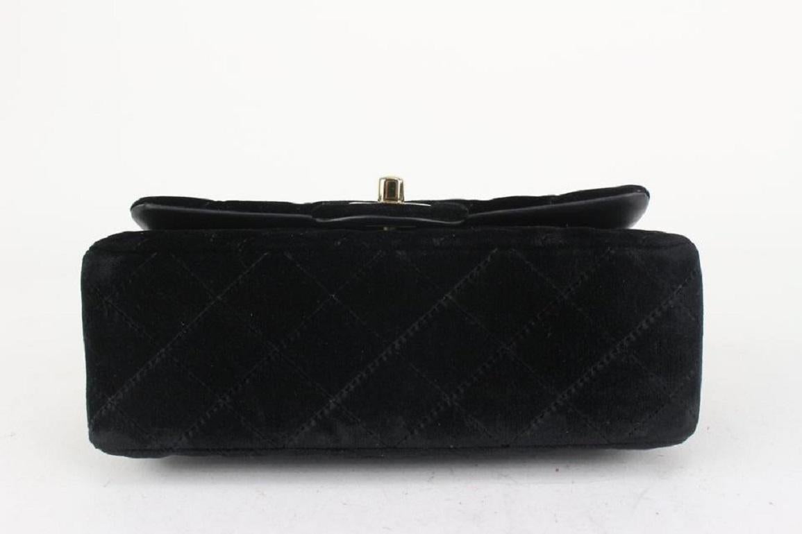 Chanel Black Quilted Velvet Mini Classic Flap Chain Bag Silver 3C927 3